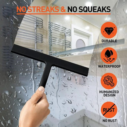 Shower Squeegee Silicone Blade Ergonomic Handle Streak-Free Cleaning