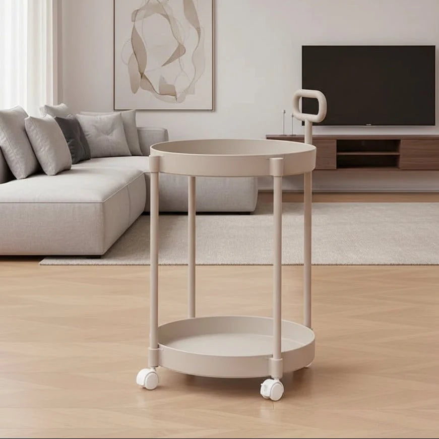 Side Table 2-Tier Storage Rolling Casters Integrated Handle