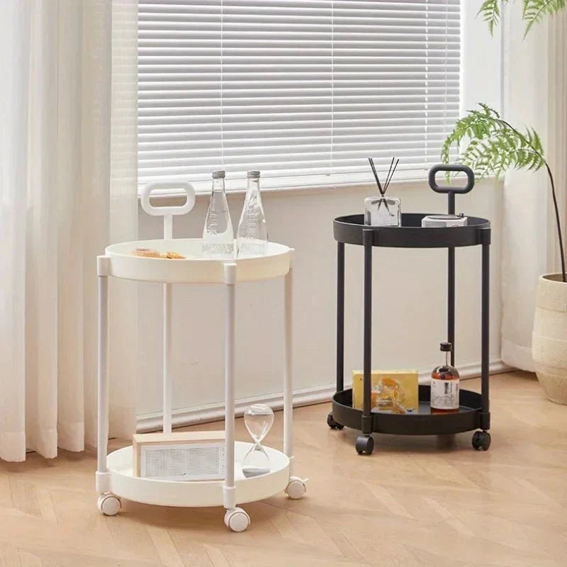 Side Table 2-Tier Storage Rolling Casters Integrated Handle