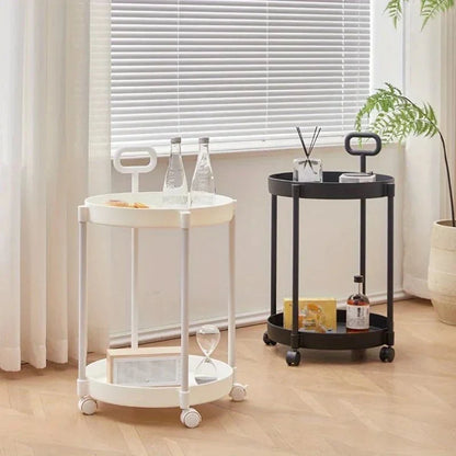 Side Table 2-Tier Storage Rolling Casters Integrated Handle