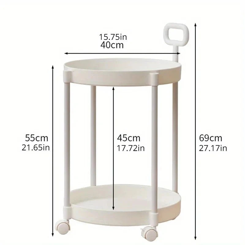 Side Table 2-Tier Storage Rolling Casters Integrated Handle