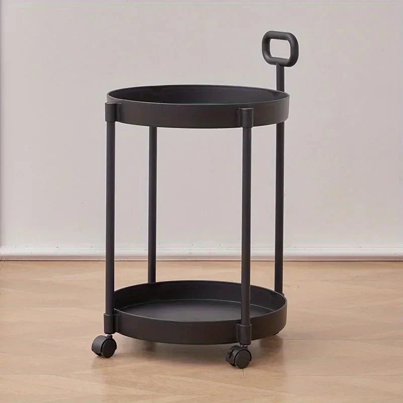 Side Table 2-Tier Storage Rolling Casters Integrated Handle