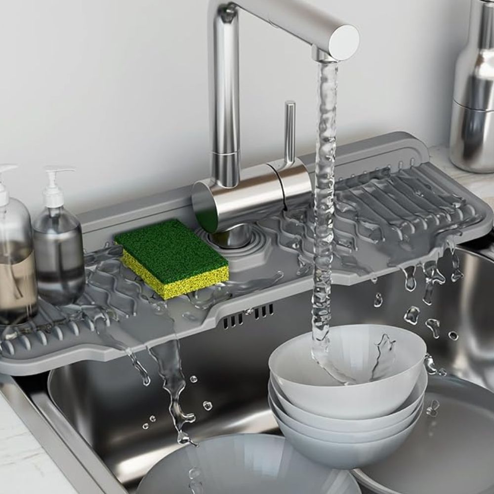 Sink Mat Sloped Drain & Foldable Edges