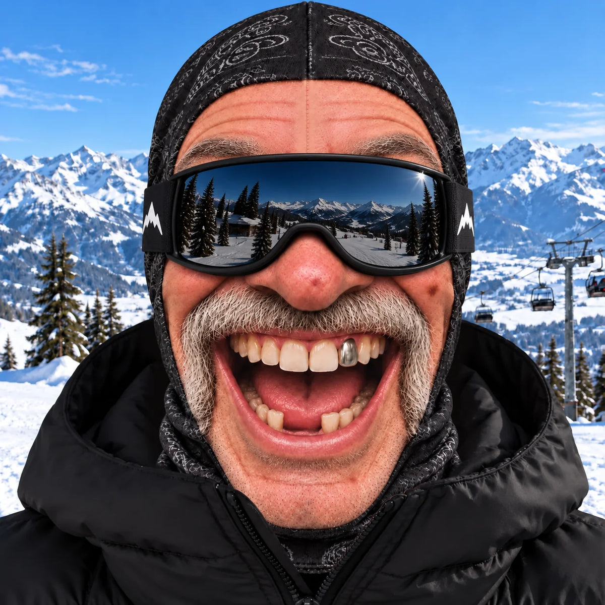 Ski Balaclava Realistic Face Print 4-Way Stretch Knit