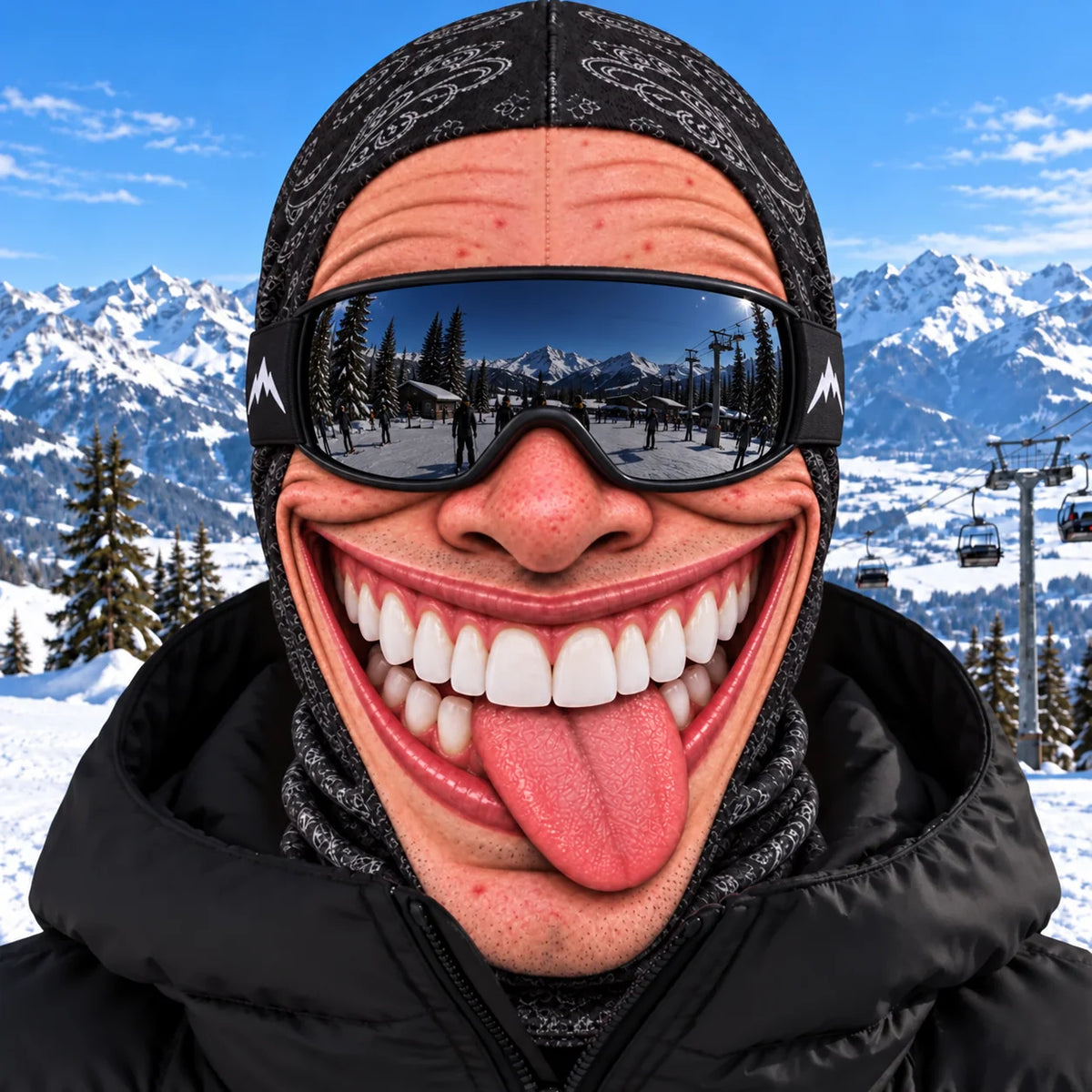 Ski Balaclava Realistic Face Print 4-Way Stretch Knit
