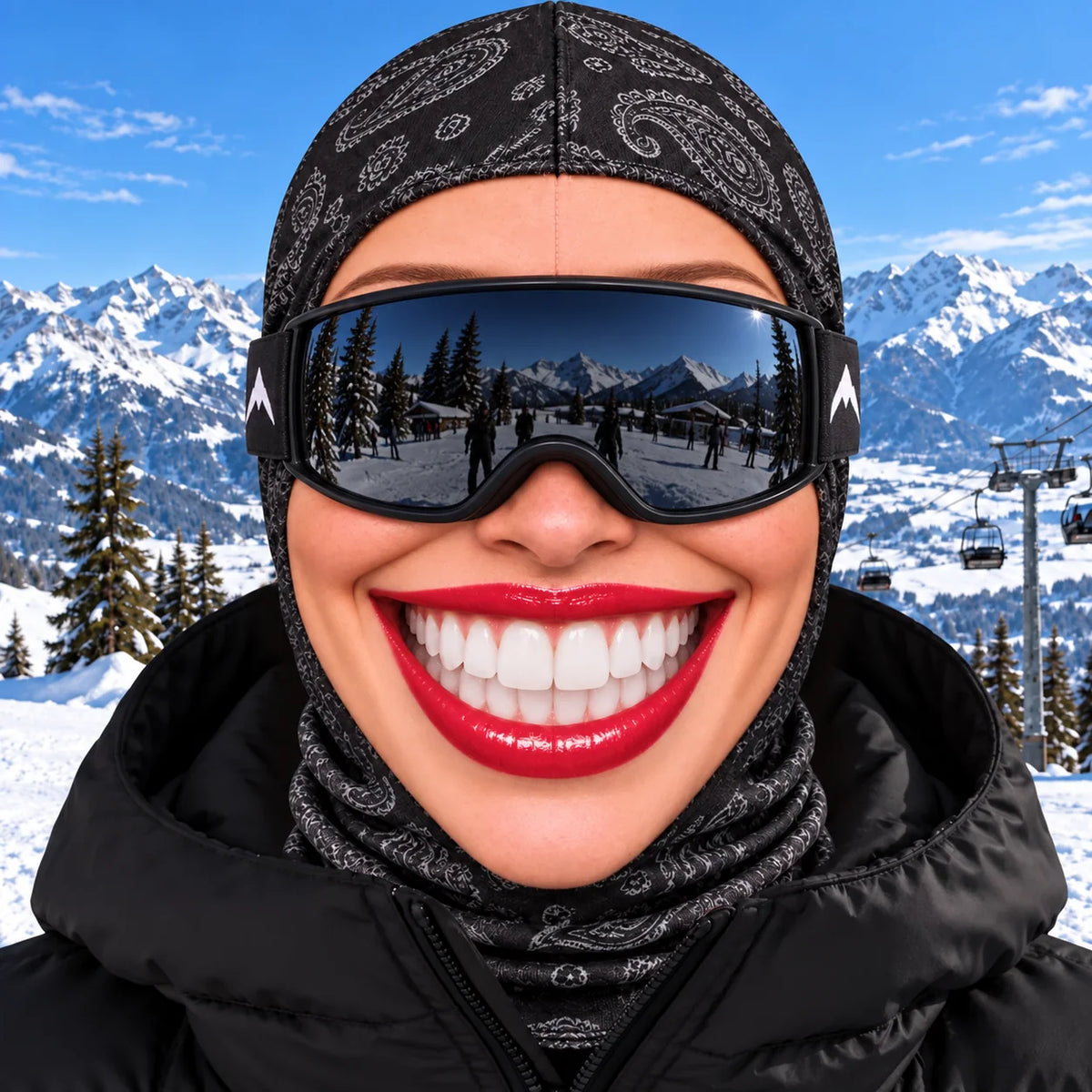 Ski Balaclava Realistic Face Print 4-Way Stretch Knit