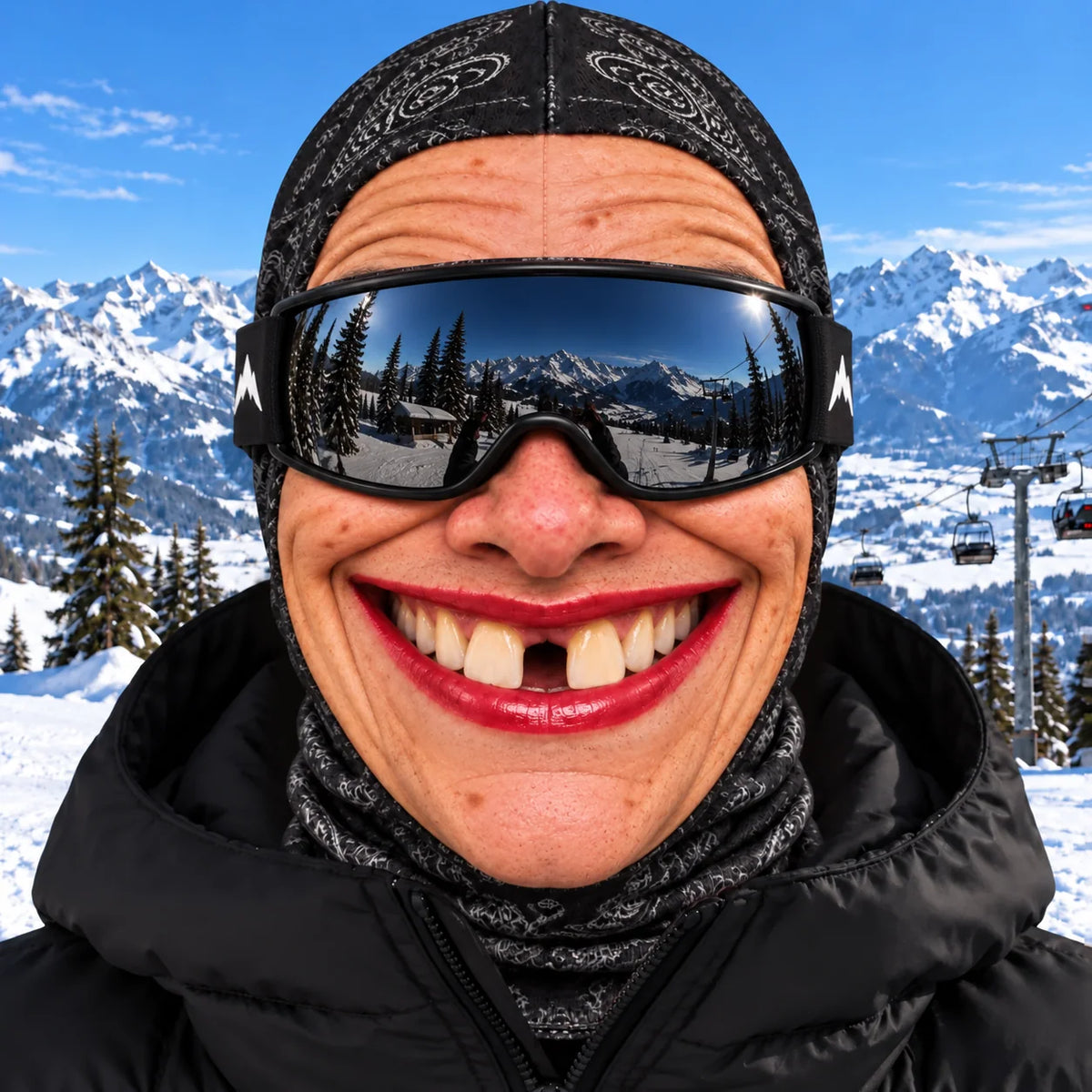 Ski Balaclava Realistic Face Print 4-Way Stretch Knit