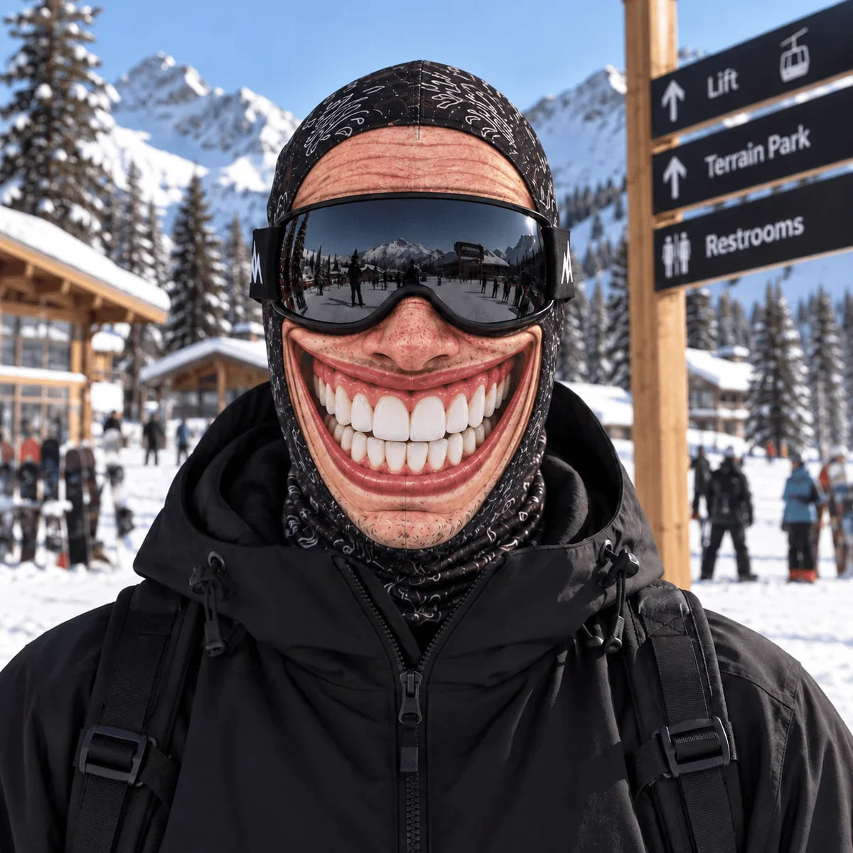 Ski Balaclava Realistic Face Print 4-Way Stretch Knit