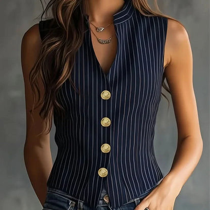Sleeveless Blouse Striped Lightweight Breathable Loose Fit