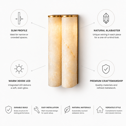 Slim Natural Alabaster LED Wall Sconce