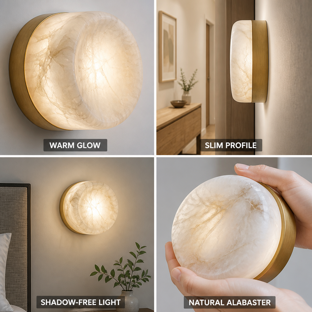 Slim Spanish Alabaster Warm LED Wall Sconce