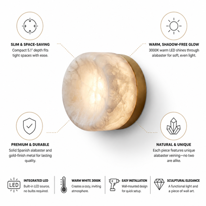 Slim Spanish Alabaster Warm LED Wall Sconce
