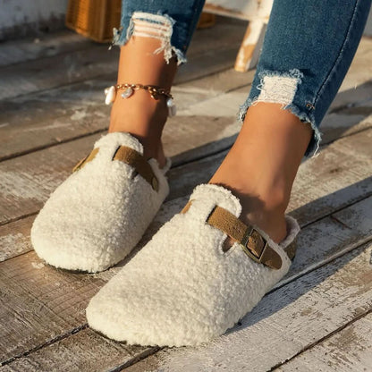 Slip-On Slippers Lambswool-Like Lining & Non-Slip Rubber Sole