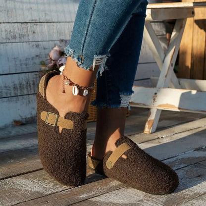 Slip-On Slippers Lambswool-Like Lining & Non-Slip Rubber Sole