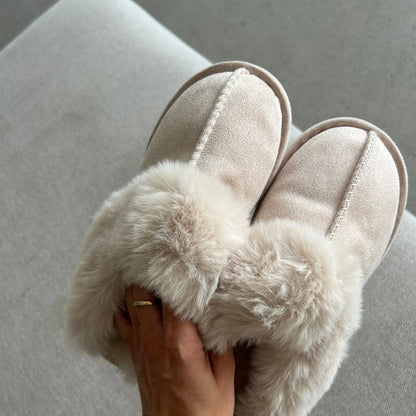 Slippers Faux Fur Upper Rubber Sole Slip-On Design