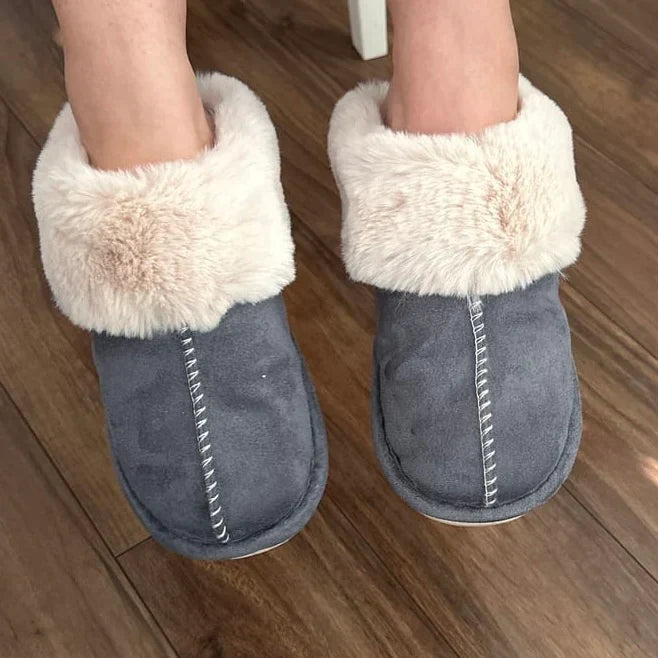 Slippers Faux Fur Upper Rubber Sole Slip-On Design