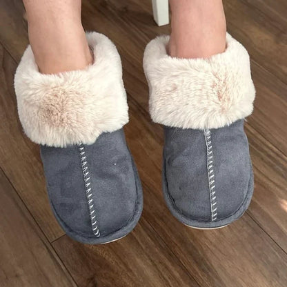 Slippers Faux Fur Upper Rubber Sole Slip-On Design