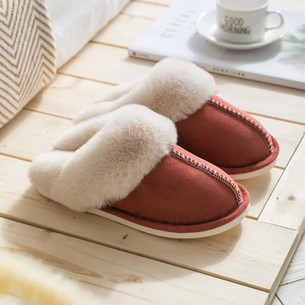 Slippers Faux Fur Upper Rubber Sole Slip-On Design