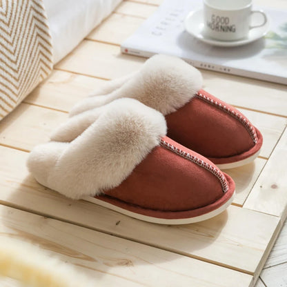 Slippers Faux Fur Upper Rubber Sole Slip-On Design