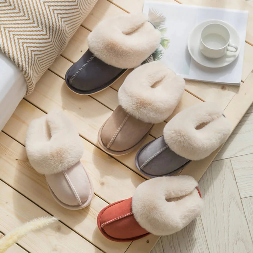 Slippers Faux Fur Upper Rubber Sole Slip-On Design
