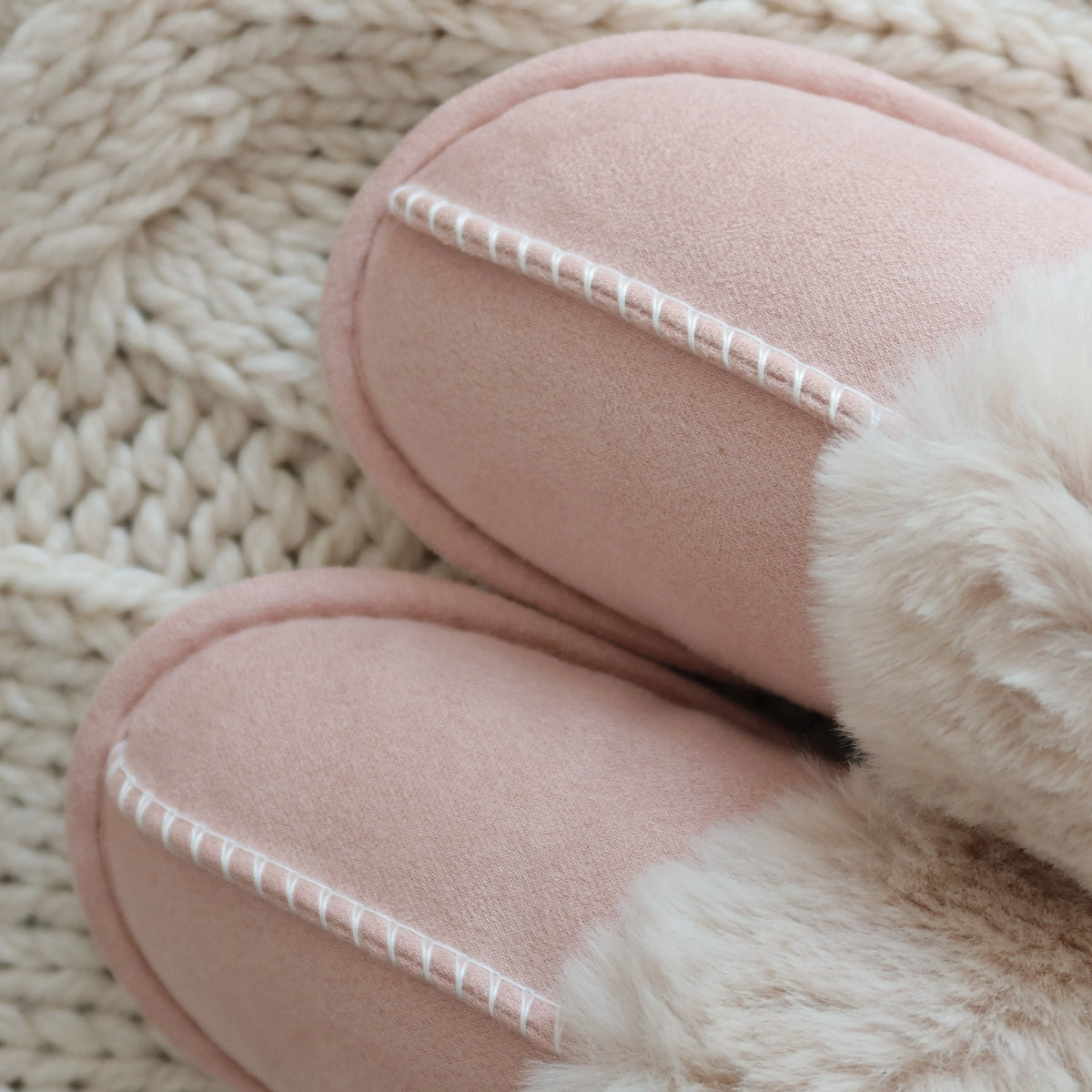 Slippers Faux Fur Upper Rubber Sole Slip-On Design