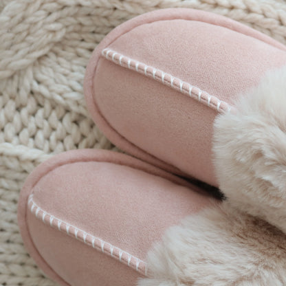 Slippers Faux Fur Upper Rubber Sole Slip-On Design