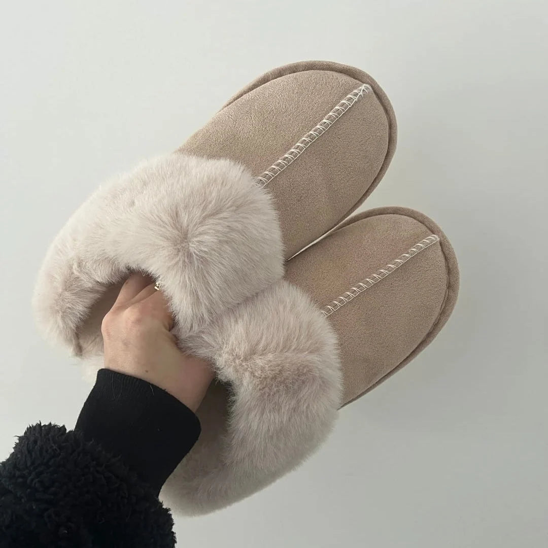 Slippers Faux Fur Upper Rubber Sole Slip-On Design