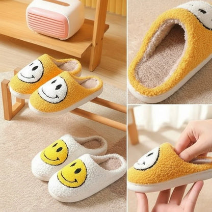 Slippers Faux-Sherpa Lined Silicone Sole Smiley Design