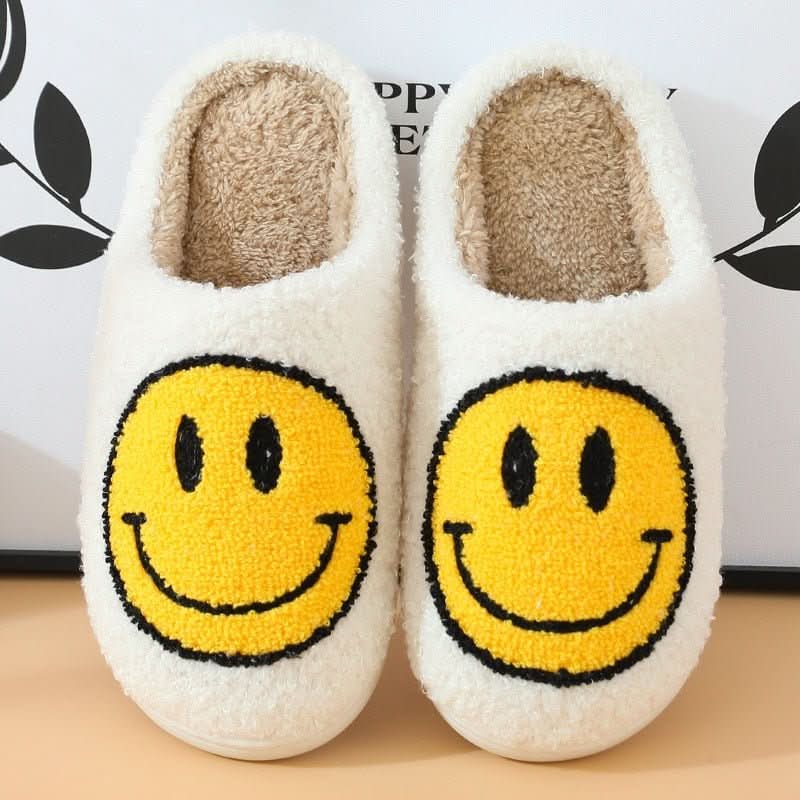 Slippers Faux-Sherpa Lined Silicone Sole Smiley Design