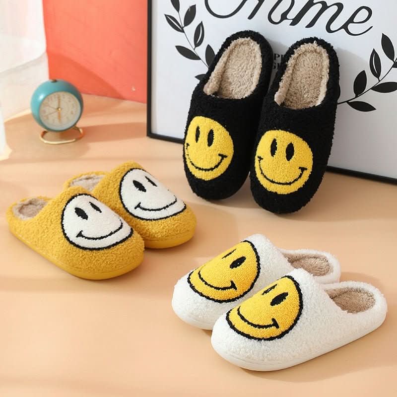 Slippers Faux-Sherpa Lined Silicone Sole Smiley Design
