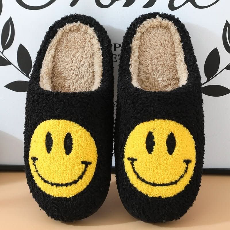 Slippers Faux-Sherpa Lined Silicone Sole Smiley Design