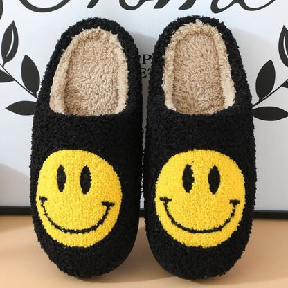 Slippers Faux-Sherpa Lined Silicone Sole Smiley Design