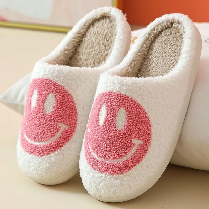Slippers Faux-Sherpa Lined Silicone Sole Smiley Design