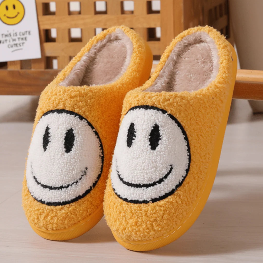 Slippers Faux-Sherpa Lined Silicone Sole Smiley Design