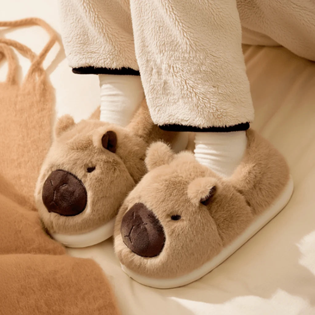 Slippers Plush Capybara Design Non-Slip Sole Cozy Indoor Comfort