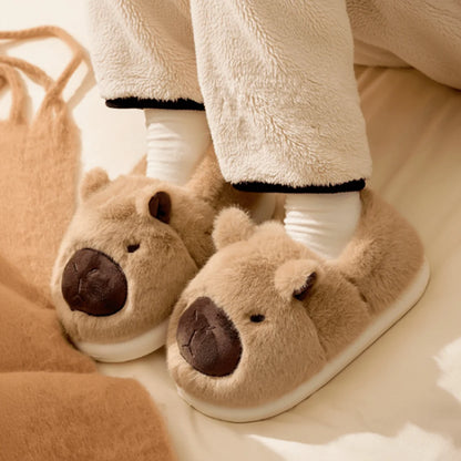 Slippers Plush Capybara Design Non-Slip Sole Cozy Indoor Comfort