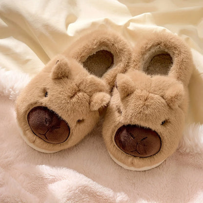 Slippers Plush Capybara Design Non-Slip Sole Cozy Indoor Comfort