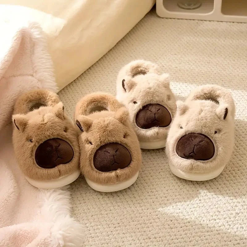 Slippers Plush Capybara Design Non-Slip Sole Cozy Indoor Comfort