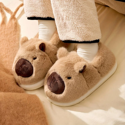 Slippers Plush Capybara Design Non-Slip Sole Cozy Indoor Comfort