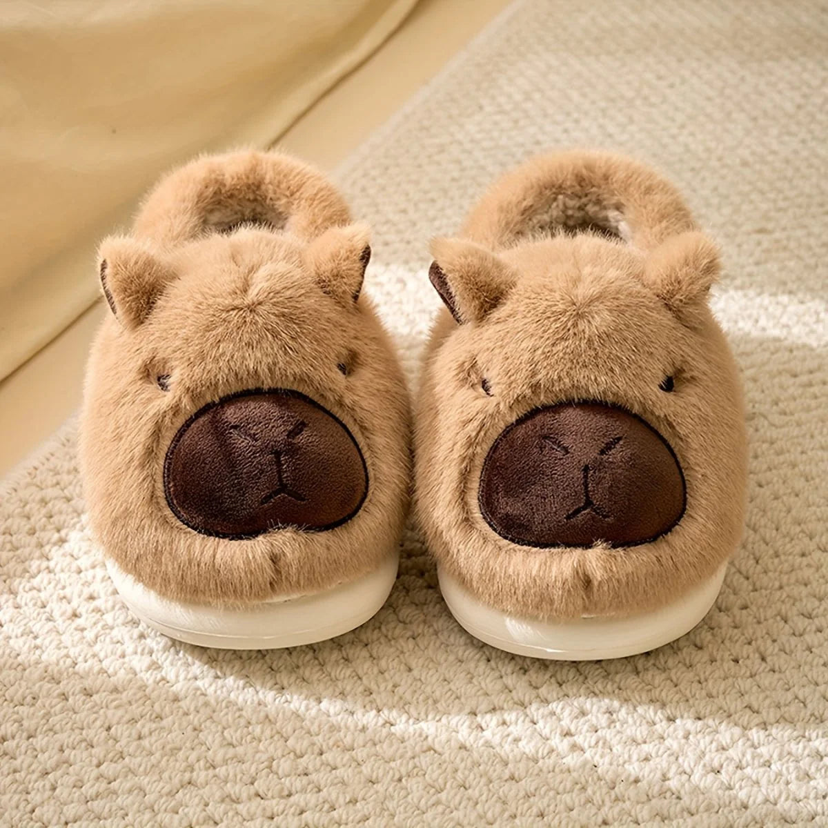 Slippers Plush Capybara Design Non-Slip Sole Cozy Indoor Comfort
