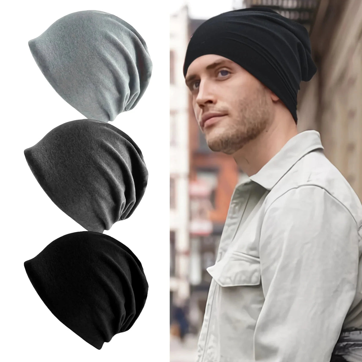 Slouch Beanie Cotton Blend Breathable Relaxed Fit
