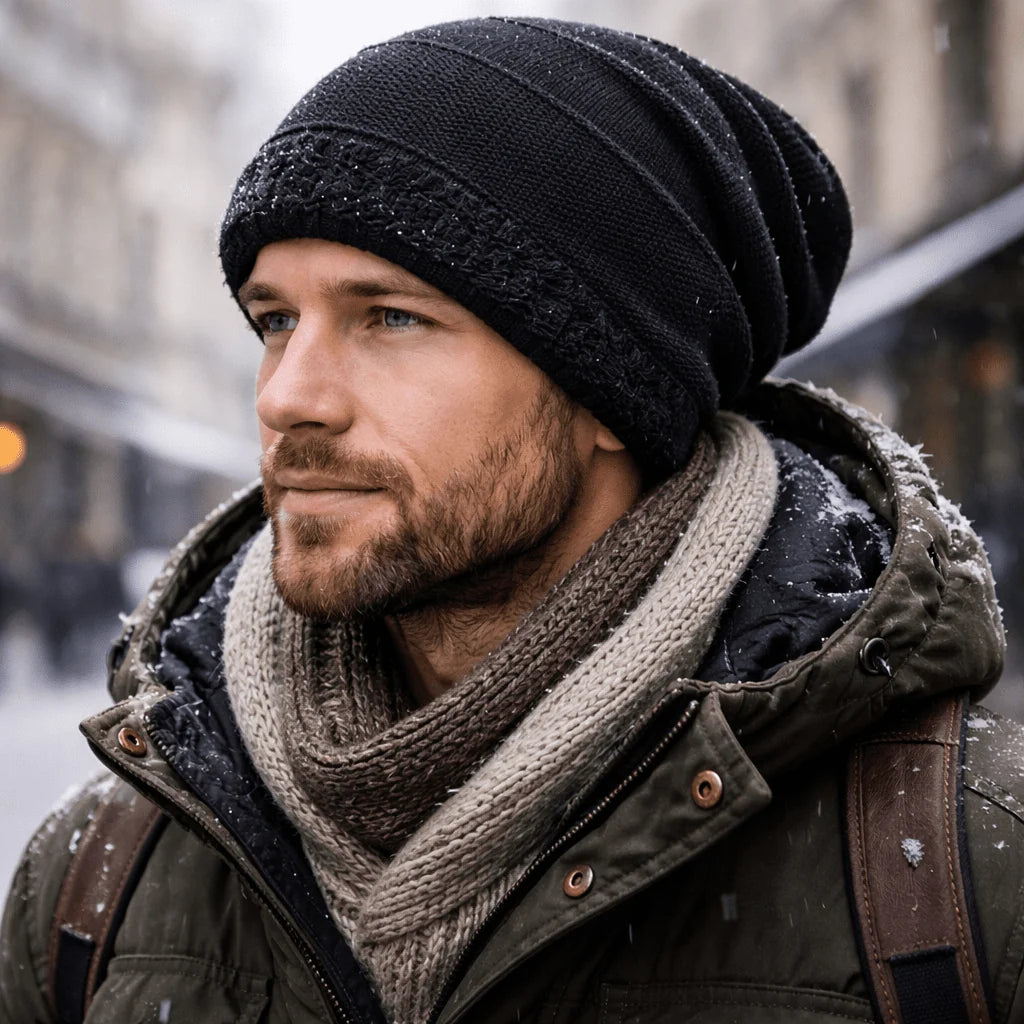 Slouchy Beanie Knitted Fleece-Lined Relaxed Fit
