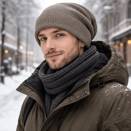 Slouchy Beanie Knitted Fleece-Lined Relaxed Fit