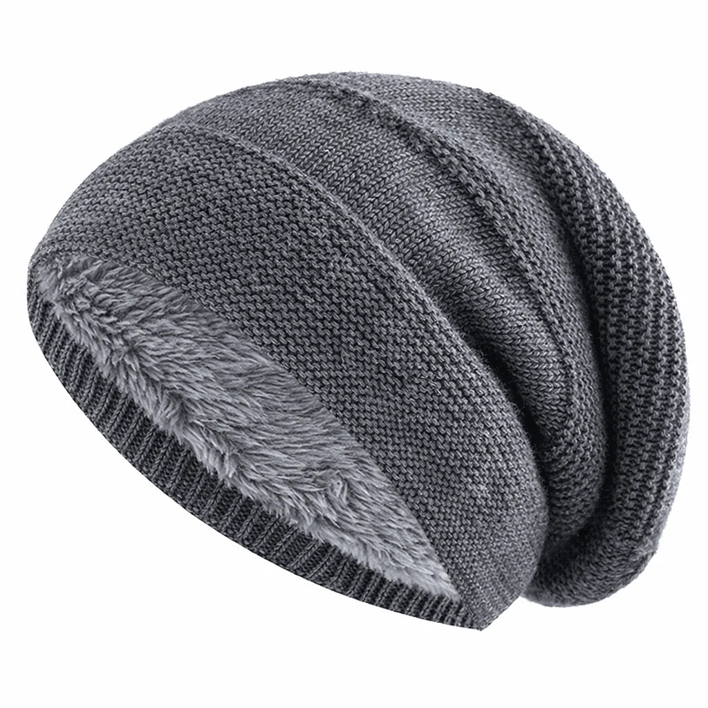 Slouchy Beanie Knitted Fleece-Lined Relaxed Fit