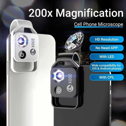Smartphone Microscope Lens 200x Clip-On Optical Glass