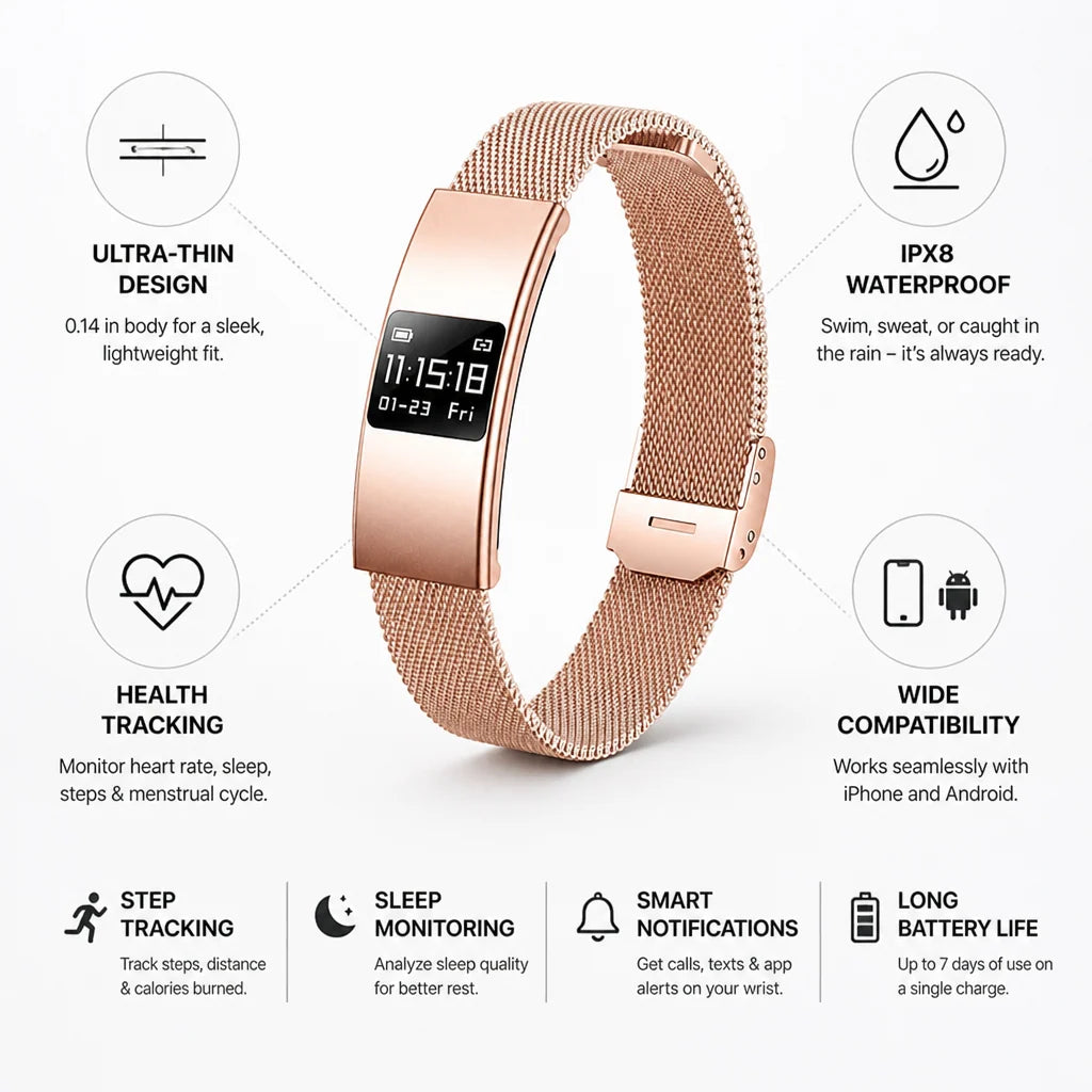Smartwatch Ultra-Thin IPX8 Waterproof Health & Activity Tracking