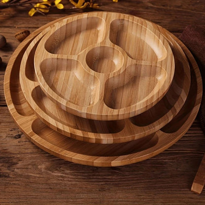 Snack Serving Tray Natural Wood Rotating Carousel 5-Compartment