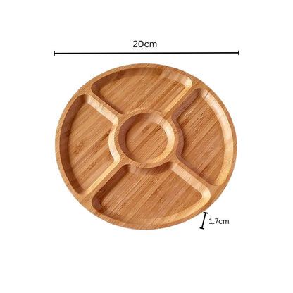 Snack Serving Tray Natural Wood Rotating Carousel 5-Compartment
