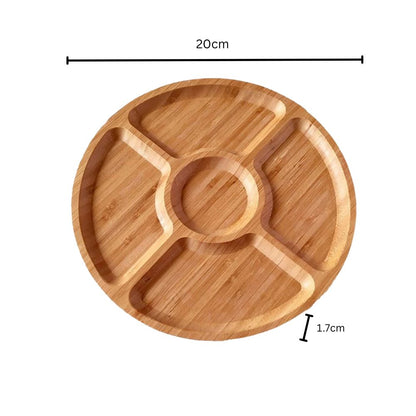 Snack Serving Tray Natural Wood Rotating Carousel 5-Compartment