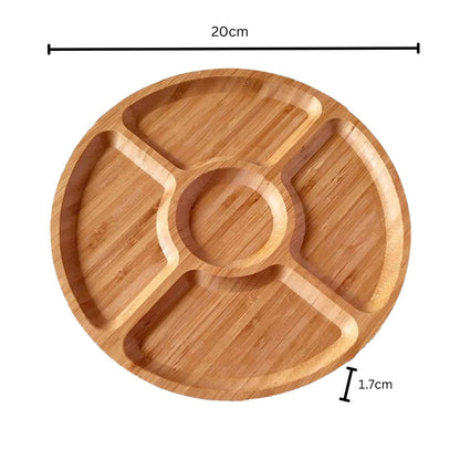 Snack Serving Tray Natural Wood Rotating Carousel 5-Compartment